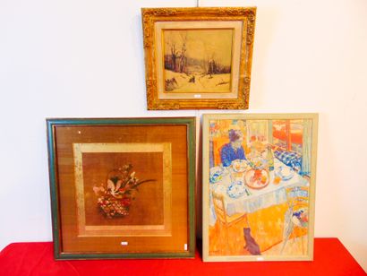 null Three framed reproductions (ALBERT Jos, ÉCOLE EXTRÊME-ORIENTALE and VOGELS Guillaume),...