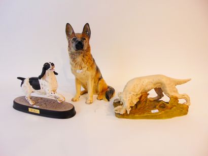 null Three canine subjects, 20th century, glazed ceramic:

- BESWICK - ENGLAND, marked,...