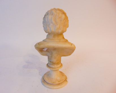 ÉCOLE FRANCO-ITALIENNE "Mozart", circa 1900, bust on sculpted alabaster pedestal,...