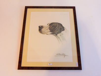 DANCHIN Léon (1887-1938) "Profile of a pointer", 20th century, heightened lithograph,...