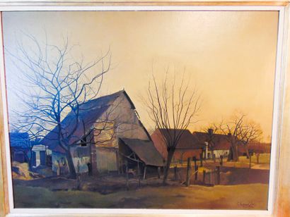 LEBON Charles (1906-1957) "Old Brabant barn in winter", mid 20th century, oil on...