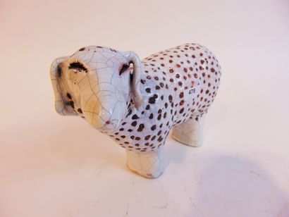 France "Sheep", 20th century, glazed ceramic subject, mark, l. 19 cm [chip].