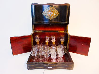 null Napoleon III period liquor cabinet, late 19th century, blackened wood with burgundy...