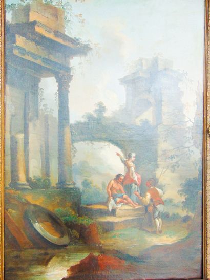 CASTELNAU Alexandre-Eugène (1827-1894) "Conversation au pied de ruines (Caprice)",...