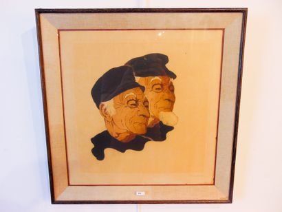 DE GOEYE Michel (1900-1958) "Two sailors", early 20th century, polychrome etching,...