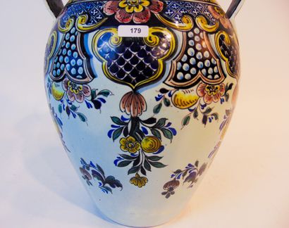 PORTUGAL An ovoid vase with polychrome decoration and flowery lambrequins, 20th century,...