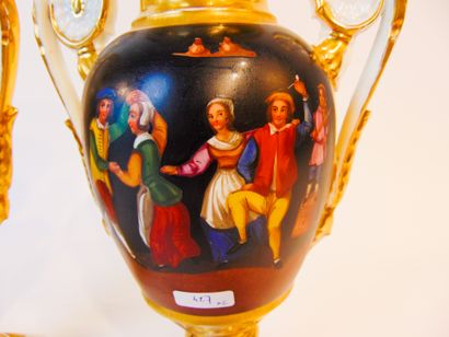 BRUXELLES ou PARIS A pair of amphora vases with polychrome decoration of Ternier...