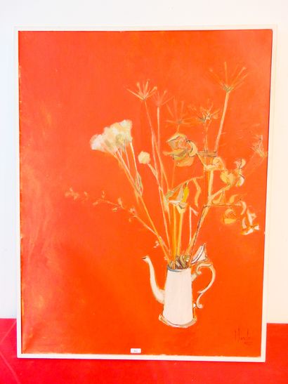 SANDERS Jan (1936-) "Bouquet in a Teapot", 1963, oil on canvas, signed and dated...