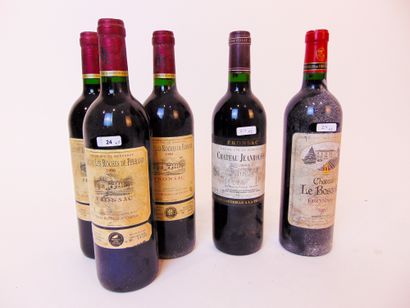 BORDEAUX (FRONSAC) Rouge, cinq bouteilles :

- Château Le Bosquet 2000, une bouteille...