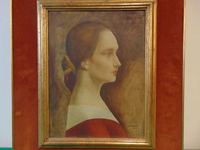 BUISSERET Louis (1888-1956) "Young Woman in Profile", 1925, oil on panel, signed...