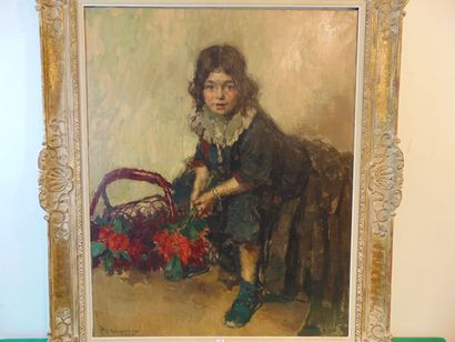 SWYNCOP Philippe (1878-1949) "Girl with a Basket of Flowers", [19]16, oil on canvas,...