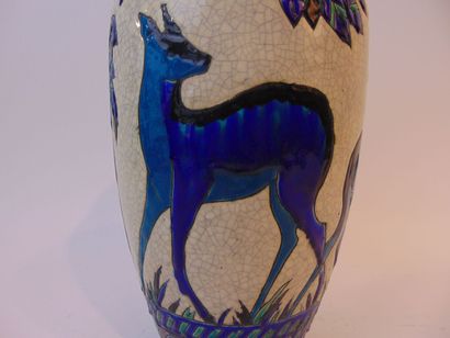 BOCH FRÈRES - KERAMIS / CATTEAU Charles (1880-1966) An Art Deco vase with deer decoration...