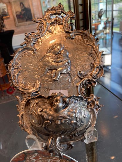 null A Louis XV style stoup decorated with a Virgin and Child, 19th century, embossed...