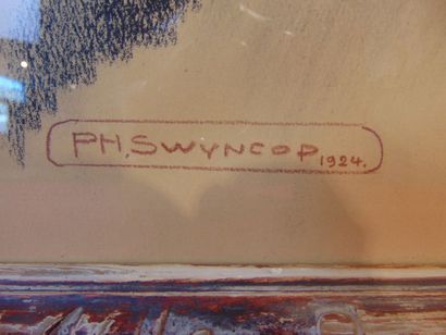 SWYNCOP Philippe (1878-1949) "Fillette", 1924, pierre noire et aquarelle sur papier,...