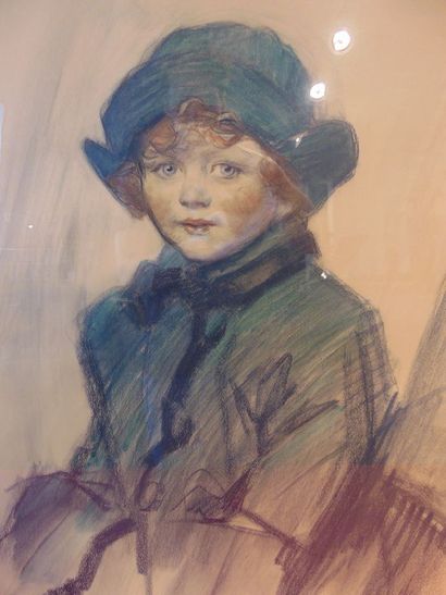 SWYNCOP Philippe (1878-1949) "Fillette", 1924, black stone and watercolour on paper,...