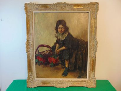 SWYNCOP Philippe (1878-1949) "Fillette au panier de fleurs", [19]16, huile sur toile,...