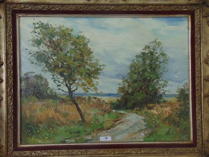 DE GELD Émile (1909-1972) "En Haute-Ardenne", XXe, huile sur panneau, signée en bas...