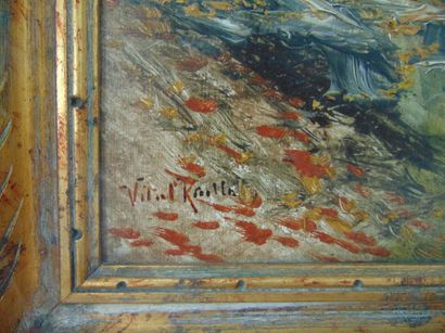 KEULLER Vital (1866-1945) "Chemin boisé", début XXe, huile sur panneau, signée en...