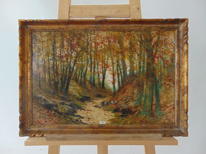 KEULLER Vital (1866-1945) "Chemin boisé", début XXe, huile sur panneau, signée en...