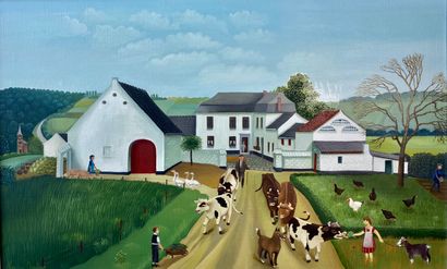 BECKER Nadia (1939-) "Brabant farm", late 20th century, oil on canvas, signed lower...