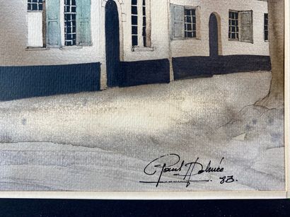 DELMÉE Paul "Béguinage", [19]83, encre, plume et aquarelle sur papier, signée et...