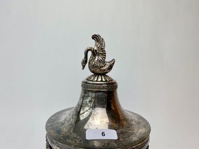 BELGIQUE Restoration-era urn jam jar, swan handle, 1814-1831, chased and openwork...
