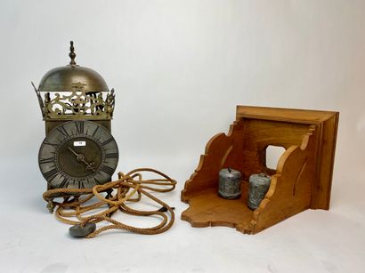 null English lantern clock, probably 19th century, brass and pewter, horizontal verge...