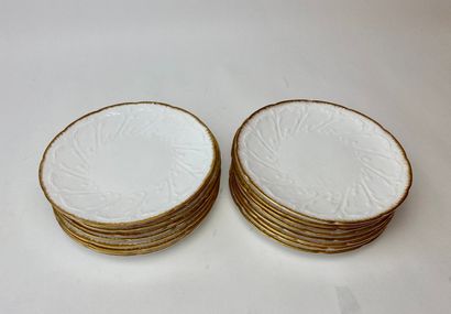 France White and gold dessert service with decoration in light relief, 20th century,...