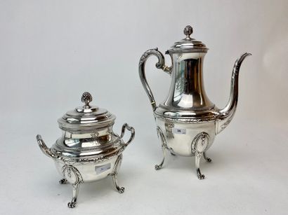PUIFORCAT Teapot and its covered sugar pot quadripods of style Louis XVI, grips in...