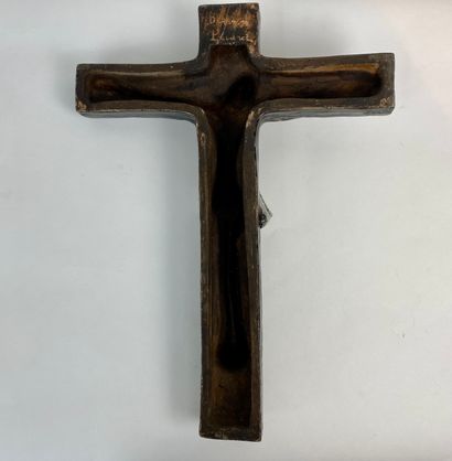 PICARD Denise "Crucifix", XXe, céramique émaillée, signé au dos, h. 46 cm [égren...