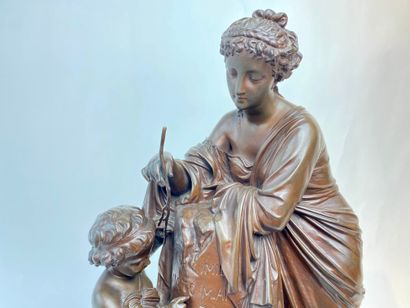 BARBEDIENNE - PARIS "The Lesson", late 19th century, chased and patinated bronze...