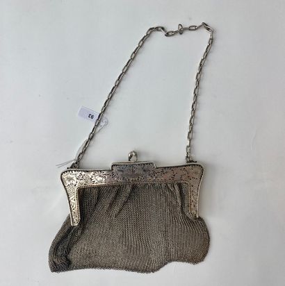 LEKUBE Reticule, beginning XXth, silver chased and pierced (800 thousandths), punches,...
