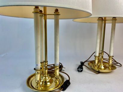 null Paire de lampes de table à deux feux, fin XXe, métal doré, h. 56 cm [usures...