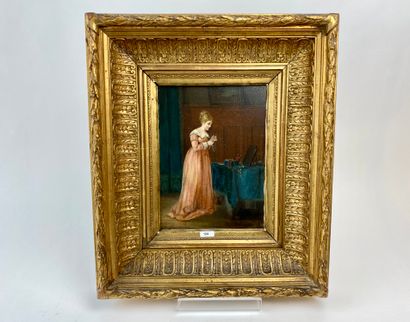 KNARREN Petrus (1826-1869) "Dame au collier de perles", XIXe, huile sur panneau,...
