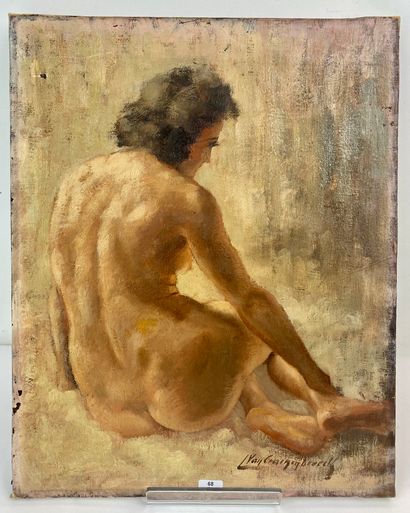 VAN CRAENENBROECK Charles "Nu assis de dos", 1942, huile sur toile, signée en bas...