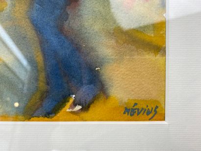 MÉVIUS "Danseuse", XXe, aquarelle sur papier, signée en bas à droite, 20,5x13,5 cm...