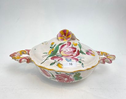 France Bowl with polychrome floral decoration, 18th-19th century, tin-glazed earthenware,...