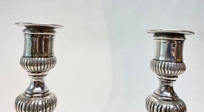 PARIS Pair of Louis XV style torches, 20th century, silver chased (950 thousandths)...