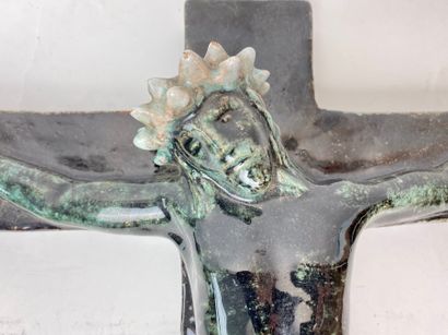 PICARD Denise "Crucifix", XXe, céramique émaillée, signé au dos, h. 46 cm [égren...