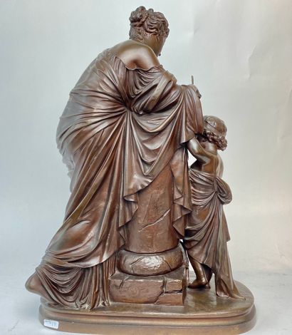 BARBEDIENNE - PARIS "The Lesson", late 19th century, chased and patinated bronze...