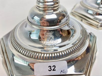 PARIS Pair of Louis XV style torches, 20th century, silver chased (950 thousandths)...
