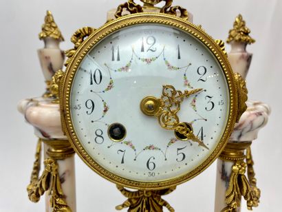 null A Louis XVI style portal clock, early 20th century, marble and bronze, with...