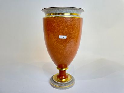 Royal Copenhagen Coral and grey chalice vase with gold fillets on a crackled ground,...