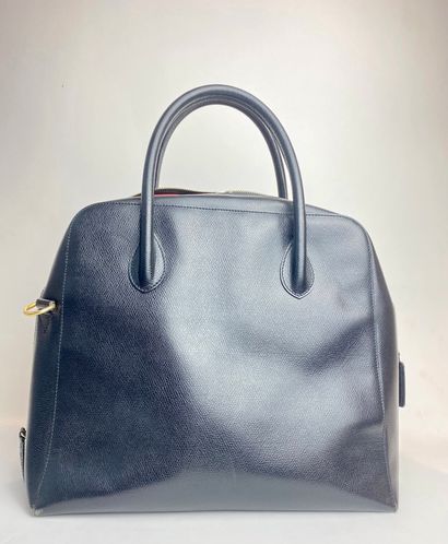 CELINE - PARIS Large black grained leather handbag, l. 32,5 cm [wear and tear, without...