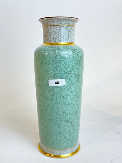 Royal Copenhagen A small water-green and grey vase-mailer with gold fillets on a...