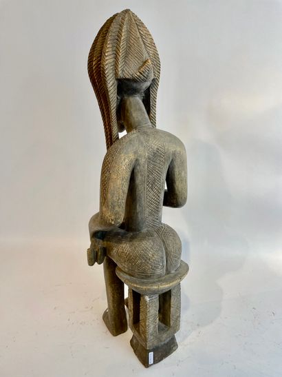 CONGO "Maternity", 20th century, large group in carved and patinated wood, h. 71.5...