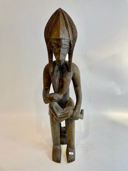 CONGO "Maternité", XXe, important groupe en bois sculpté et patiné, h. 71,5 cm.