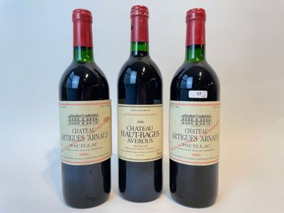 BORDEAUX (PAUILLAC) Lot of three bottles (red):

- Château Artigues-Arnaud 1985,...