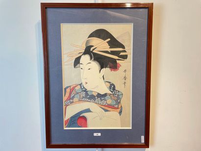 KITAGAWA Utamaro (circa 1753-1806) [d'après] "Courtisane", xylographie polychrome...