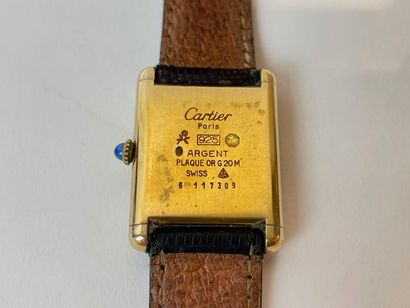 CARTIER - PARIS Silver (925 thousandths) lady's wristwatch, gold plated, crocodile...